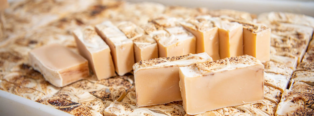 Blocks of almond goat milk soap
