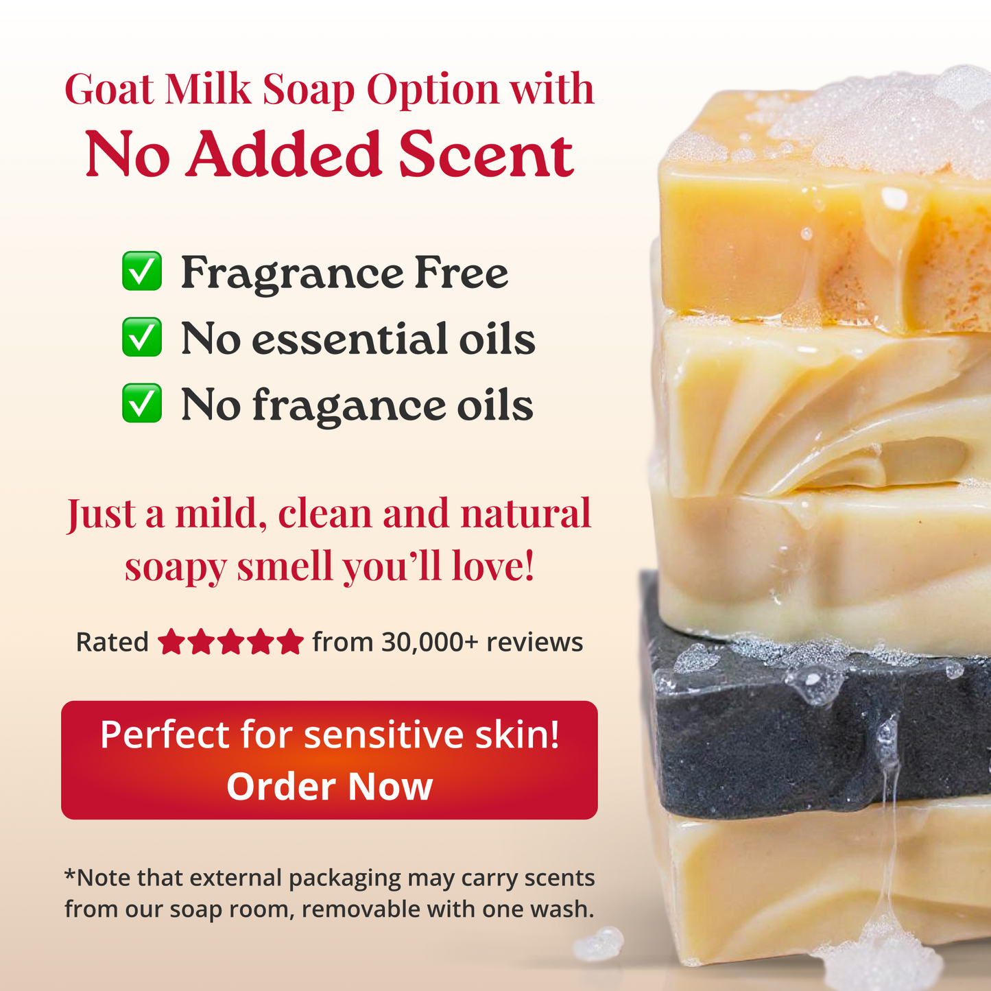 Goat milk soap option that is fragrance-free and essential oil-free