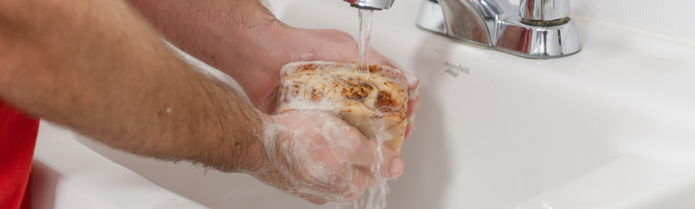 Washing hands with Almond Goat Milk Soap