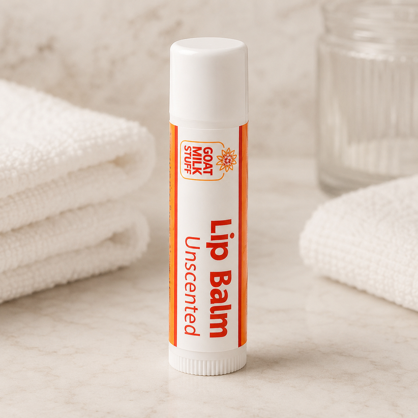 Unscented lip balm on a neutral background
