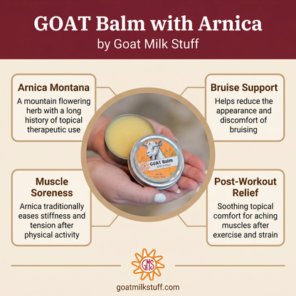 GOAT Balm with Arnica by Goat Milk Stuff on a beige background