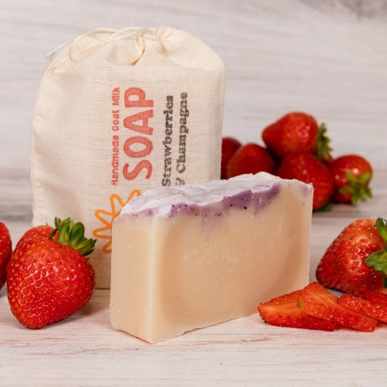 goat milk soap strawberries and champagne bag