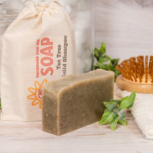 goat milk soap tea tree shampoo bag